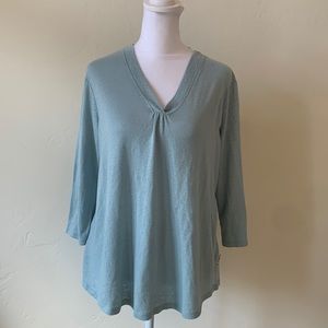 Orvis Slub Knit Linen Jersey Top. Size L. V-neck . Seafoam Green